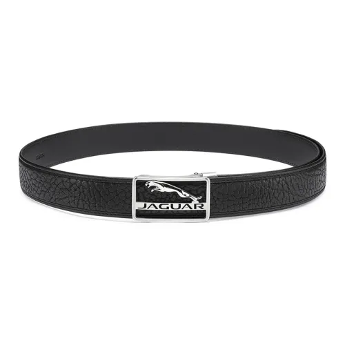 JAGUAR Business Cut Out Automatic Buckle Leather Belts Men's Black Width  3.5cm