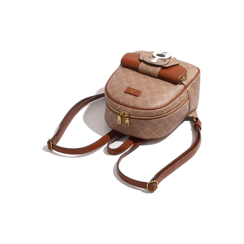 MISS GAIL Artificial Leather Handheld Double Backpack Small Size Women's Brown-10