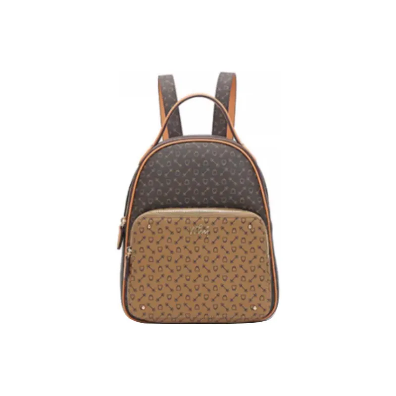 Why Artificial Leather Backpack Medium Size Women's Coffee/Beige/Coffee With Caramel-10
