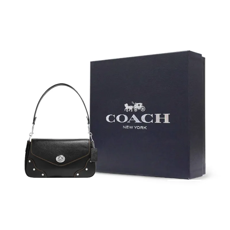 COACH Pebbled Leather Crossbody Bag, Shoulder Bag Women's Black-8