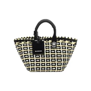 Balenciaga BISTRO Polyester Basket Bag, Tote Bag, Shopping Bag, Handbag Extra Small Women's Beige/Black