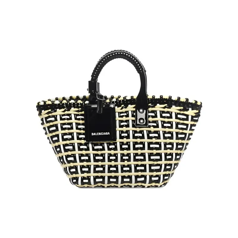 Balenciaga BISTRO Polyester Basket Bag, Tote Bag, Shopping Bag, Handbag Extra Small Women's Beige/Black-0
