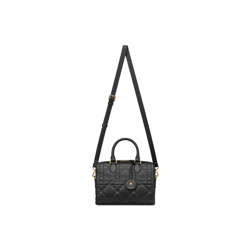 DIOR Macrocannage Calfskin Boston Bag Handbag Shoulder Bag Crossbody Bag Women's Black-4