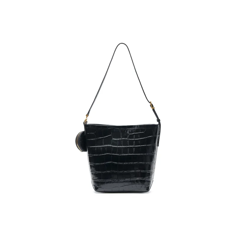 Staccato Cow Leather Bucket Bag, Handbag, Shoulder Bag Medium Size Women's Chicory Coffee/American Black-6