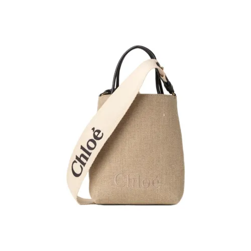 Chloe Linen Patchwork With Cow Leather Shoulder Bag Crossbody Bag Handbag Small Size Women's Beige & Black