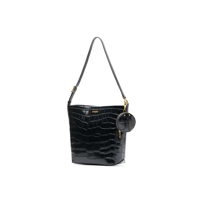 Staccato Cow Leather Bucket Bag, Handbag, Shoulder Bag Medium Size Women's Chicory Coffee/American Black-5