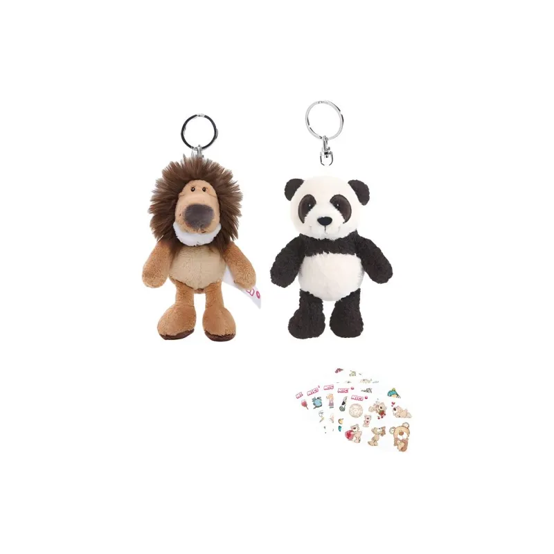 NICI Lion King+Panda, Plush Doll Pendant Combo, Brown/Black Dolls Plush Pendant 10cm Height-3