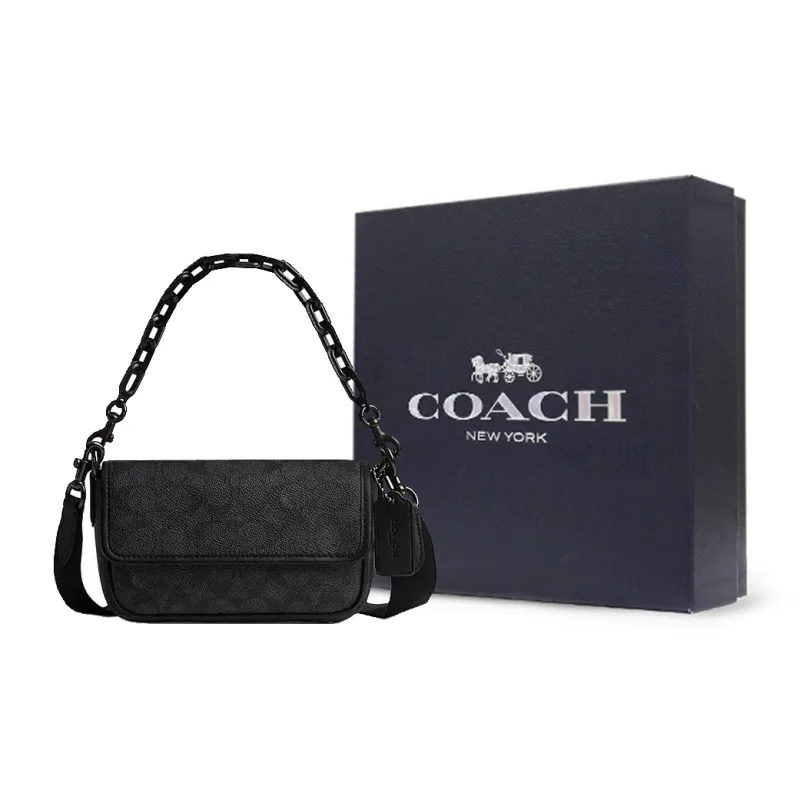 COACH Charter Coated Canvas Handbag, Shoulder Bag, Crossbody Bag Trumpets Unisex Charcoal Black-6