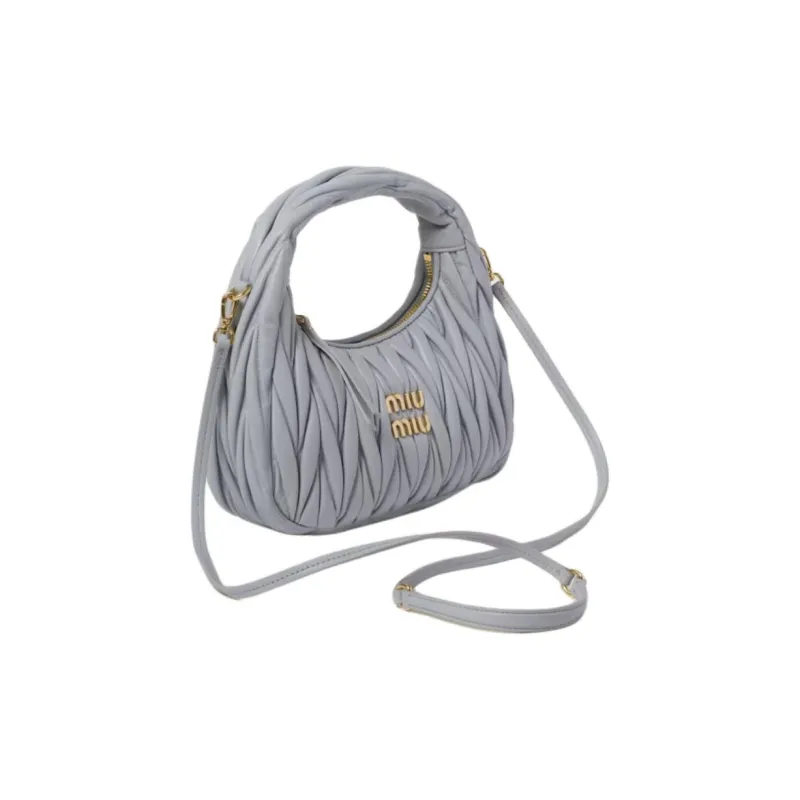 MIU MIU Wander Series Soft Sheep Leather Crescent Bag Shoulder Bag Crossbody Bag Handbag Small Size Women's Pearl Gray-1