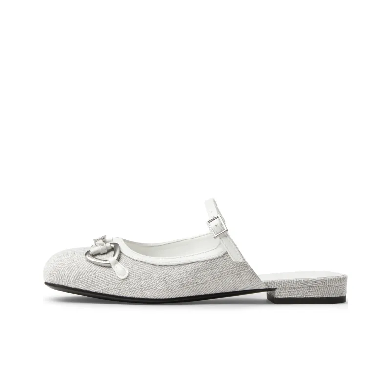 CHARLES&KEITH Composite Sole Closed Toe Slippers 2.2cm Women's Light Grey/Black Box-0
