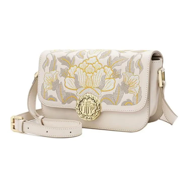 Ancient Yi Xi Cow Leather Cheongsam Large Capacity Shoulder Bag, Crossbody Bag Women's Ecru-1