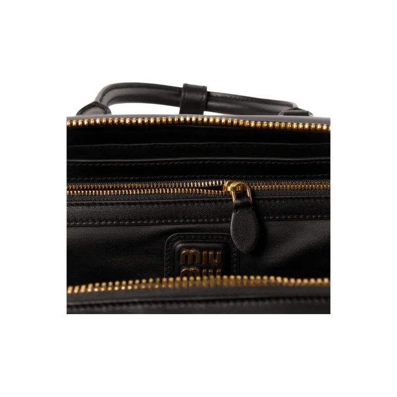 MIU MIU Arcadie Series Calfskin Bowling Bag, Shoulder Bag, Crossbody Bag, Handbag Tubas Women's Black-4