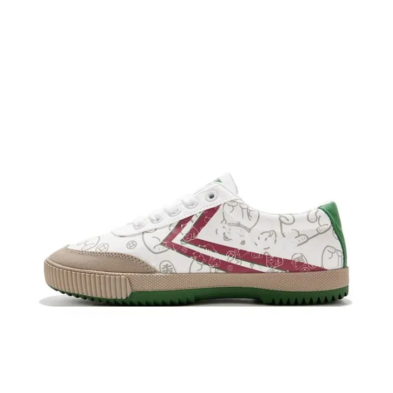 LuckyCat x Dafu Leaps Forward Anti Slip Wear Resistant Low Top Canvas Shoes Unisex White Green-0