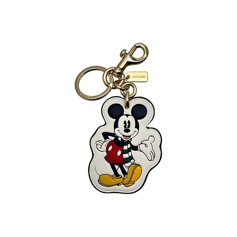 COACH Disney Collaboration Smooth Leather Bag Decor Key Ring Bag Accessory Unisex Gold & Chalk-3