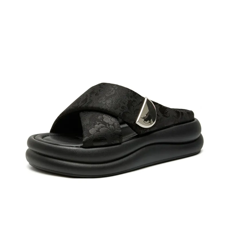 JOSINY Beach Slide Slippers Women's Black/Ecru/Grass Green-0