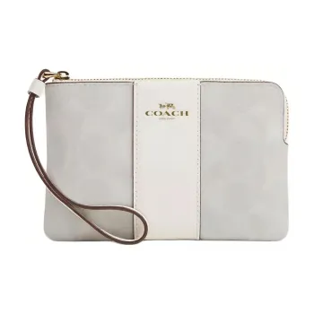 COACH Wristlet Coated Canvas With Recycled Leather Clutch Mini Women's Gold & Chalk & Glacier White