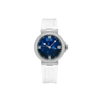 BREGUET MARINE Collection Automatic Mechanical Movement Unisex Watch 33.8mm Blue Dial Steel Case Rubber Strap