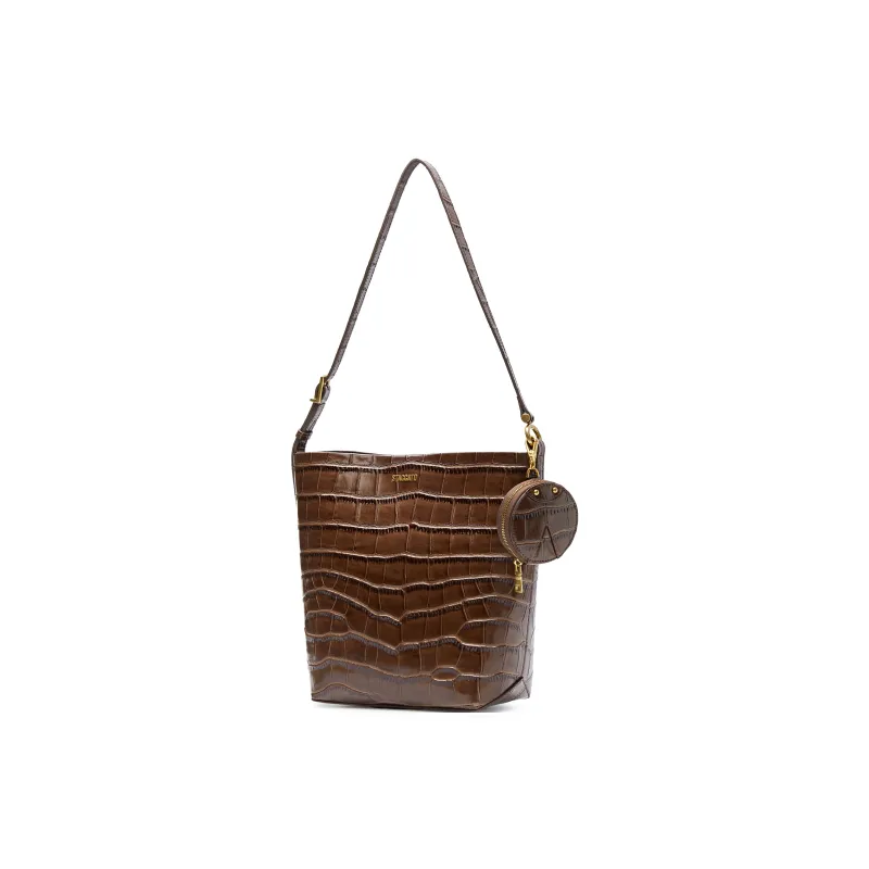 Staccato Cow Leather Bucket Bag, Handbag, Shoulder Bag Medium Size Women's Chicory Coffee/American Black-1