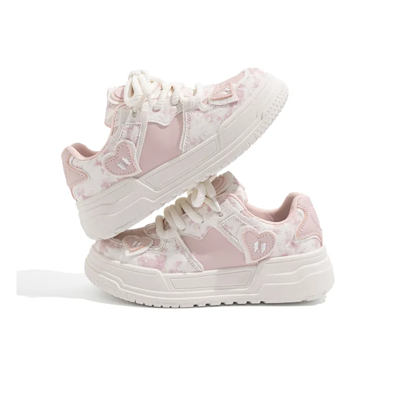 HUANQIU Thermal Breathable Coverage Low Top Skateboard Shoes Women's Cherry Blossom Pink-2