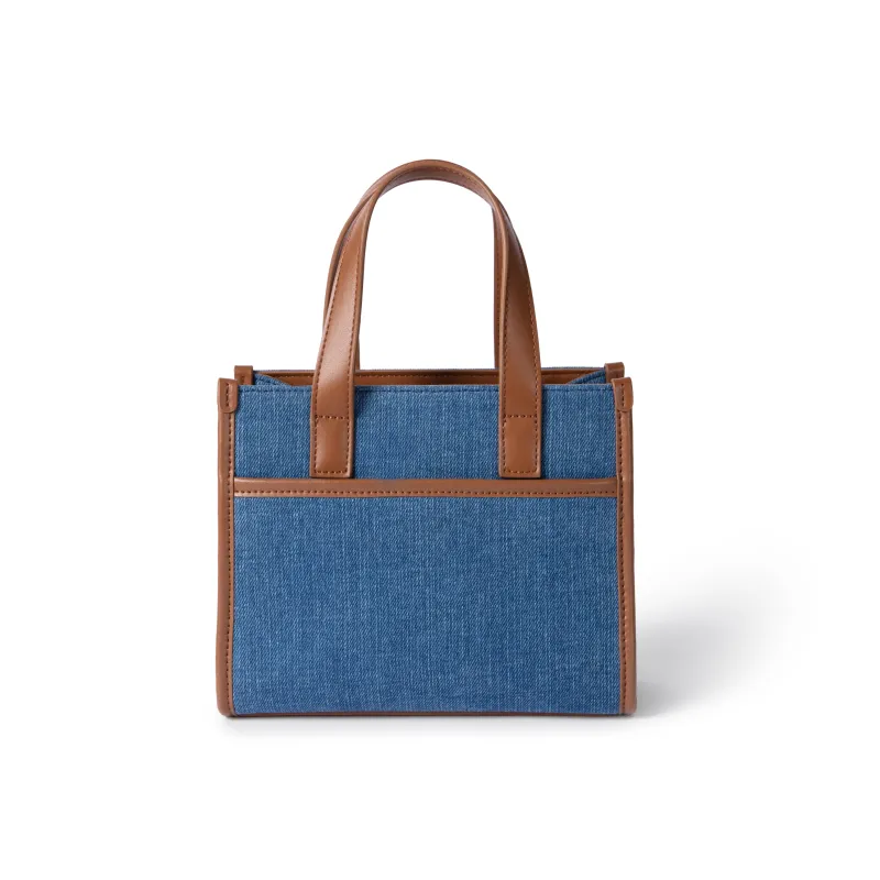 Lee Fabric Artificial Leather Tote Crossbody Bag Shoulder Bag Handbag Women's Denim Blue-4