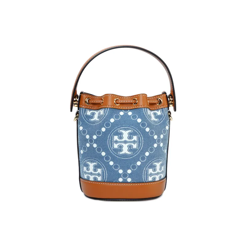 TORY BURCH T Monogram Jacquard With Leather Trim Bucket Bag Handbag Shoulder Bag Crossbody Bag Mini Women's Multicolor-2
