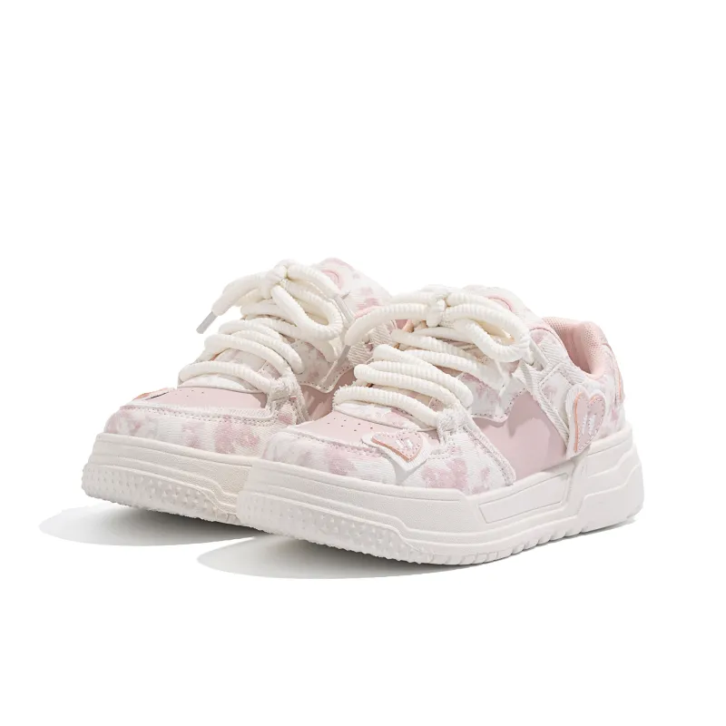 HUANQIU Thermal Breathable Coverage Low Top Skateboard Shoes Women's Cherry Blossom Pink-3