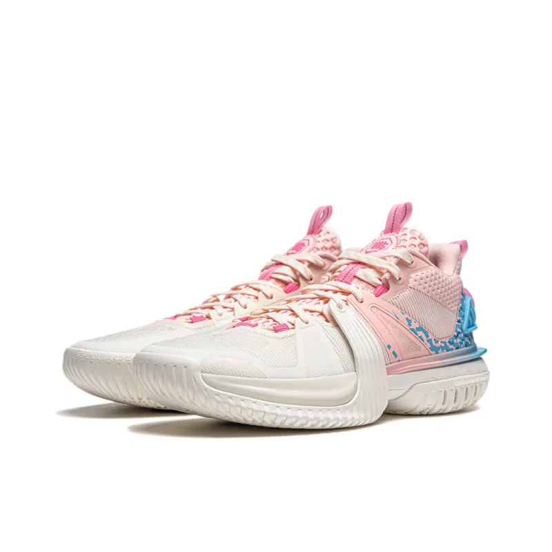 LiNing Storm 2024 Cushioning Breathable Lightweight Rebound Low Top Basketball Shoes Men's White Pink-2