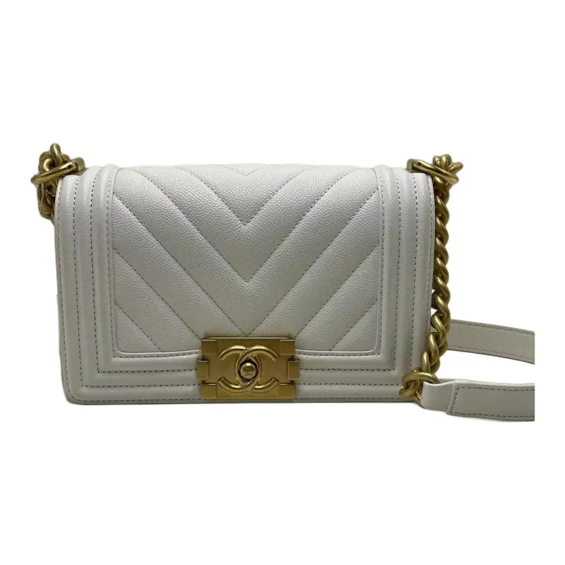 CHANEL Leboy Shiny Calfskin Flap Bag, Shoulder Bag, Crossbody Bag Trumpets Women's White-0
