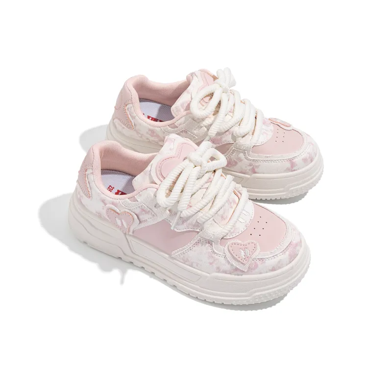 HUANQIU Thermal Breathable Coverage Low Top Skateboard Shoes Women's Cherry Blossom Pink-5