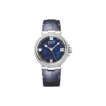 BREGUET MARINE Automatic Mechanical Movement Unisex Watch 33.8mm Blue Dial Steel Case Leather Watch Bands