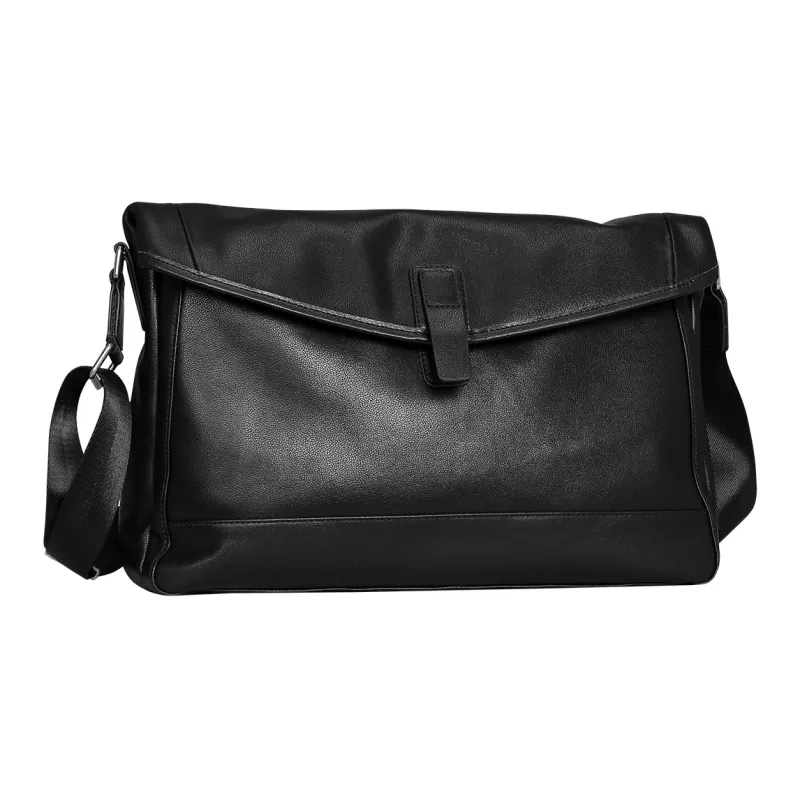 Old Man's Head Cow Leather Crossbody Shoulder Bag Regular Men's Black-2