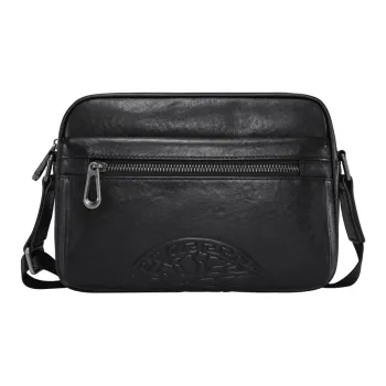 Old Man's Head Cow Leather Small Backpack, Shoulder Bag, Crossbody Bag Men's Black