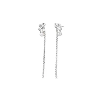 BAILAN BN S925 Silver Rope Light Tassel Pearl Stud Earrings Women's Silver