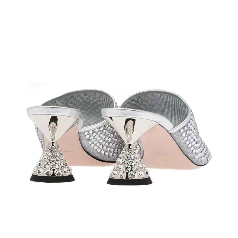 MIU MIU Abrasion Resistant Slide Slippers Women's Silver-3