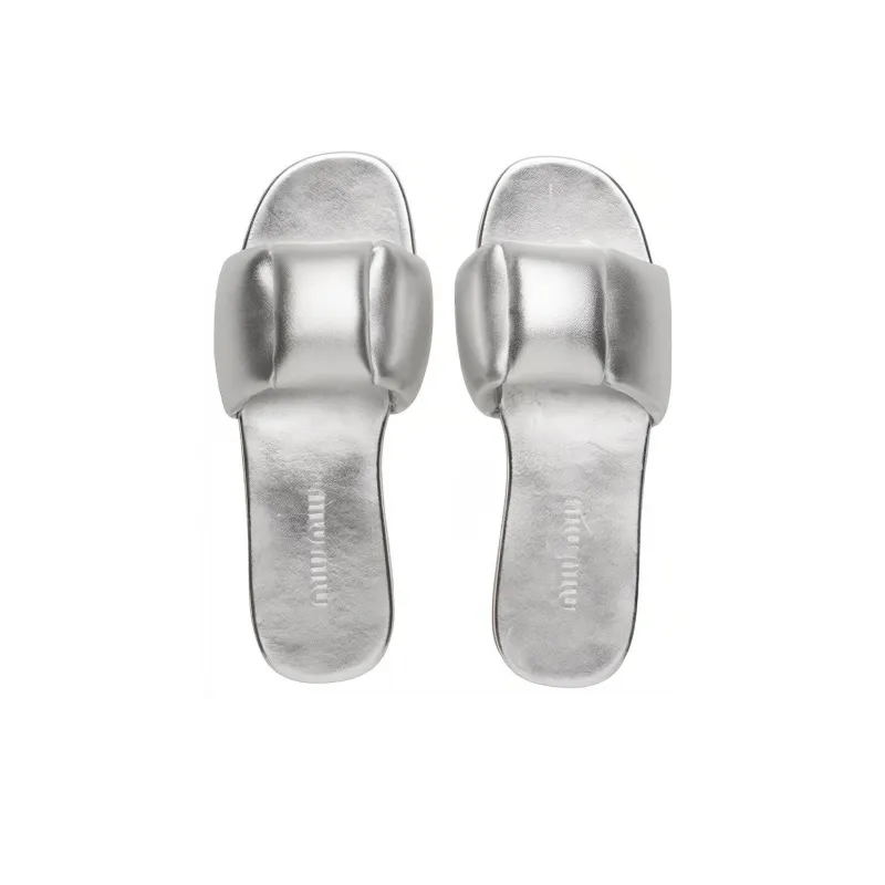 MIU MIU Slide Slippers Women's Silver-4