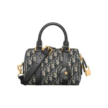 DIOR Oblique Jacquard With Leather Boston Bag Handbag Shoulder Bag Crossbody Bag Regular Women's Blue