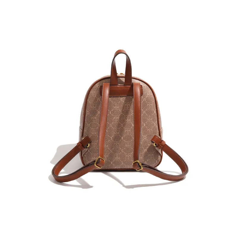 MISS GAIL Artificial Leather Handheld Double Backpack Small Size Women's Brown-11