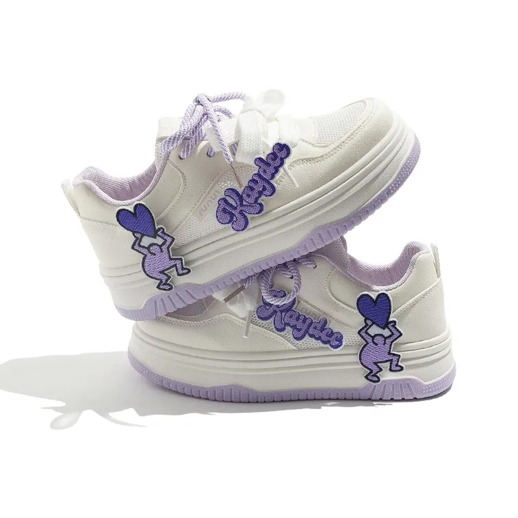 BEIER Wear resistant And Lightweight Low Top Skateboard Shoes Women's White Purple-3