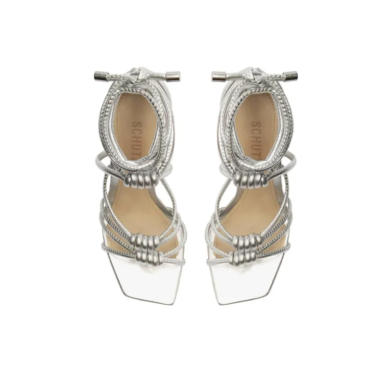 Schutz Lela Mettalic Strech Roman Sandals 10.8cm Women's Silver-3