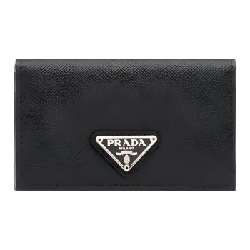 PRADA Saffiano Leather Card Holder Wallets Women's Black