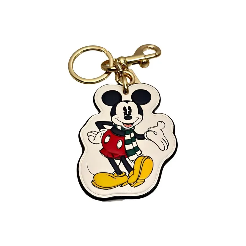COACH Disney Collaboration Smooth Leather Bag Decor Key Ring Bag Accessory Unisex Gold & Chalk-2