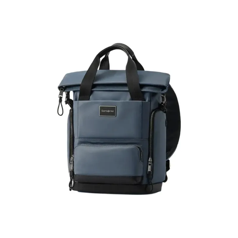 SAMSONITE Fabric Cow Leather Patchwork With Synthetic Leather Laptop Backpack Medium Size Unisex Blue-1