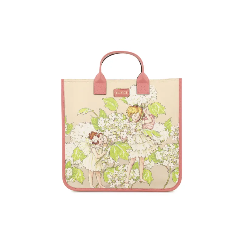 GUCCI Canvas With Leather Tote Bag Shopping Bag Handbag Kids' Bags Large Size Kids' Light Pink-0