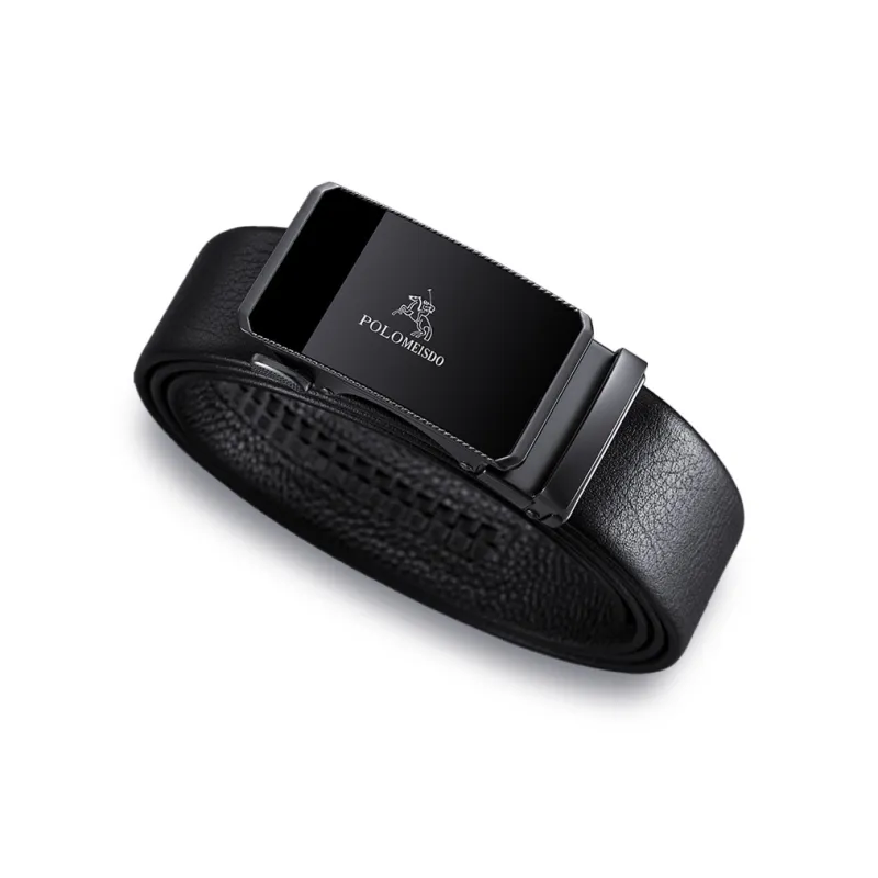 POLOMEISDO Top Grain Cow Leather Business Casual Genuine Leather Belt Men's Gunmetal Width  3.5cm-0