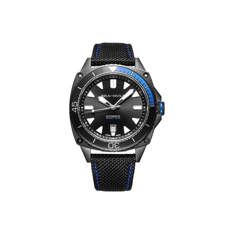 Sea Gull Ocean Automatic Mechanical Movement Nylon Strap Watch Men's Watches Black Dial-0