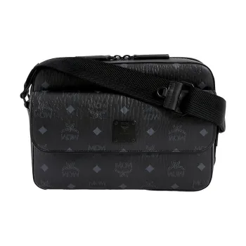 MCM Aren Visetos Coated Canvas With Leather Messenger Bag, Shoulder Bag, Crossbody Bag Medium Size Unisex Black