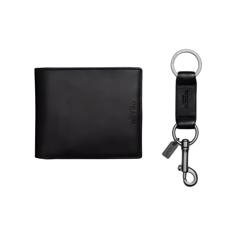 COACH 3 IN 1 Wallet Smooth Calf Leather Gift Set Wallets Mini Men's Black-1