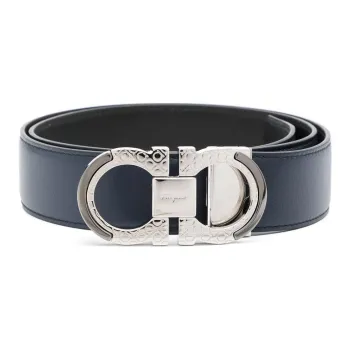 FERRAGAMO Calfskin Leather Belts Unisex Navy -