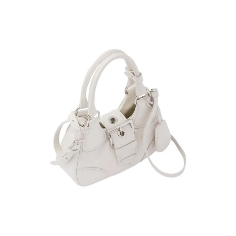 PRADA Soft Sheep Leather Shoulder Bag Moon Bag Crossbody Bag Handbag Mini Women's White-1