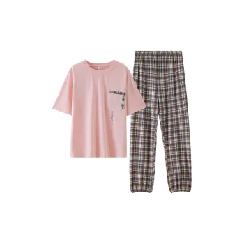 Montagut Pajama Set Summer Women's Plaid Pink